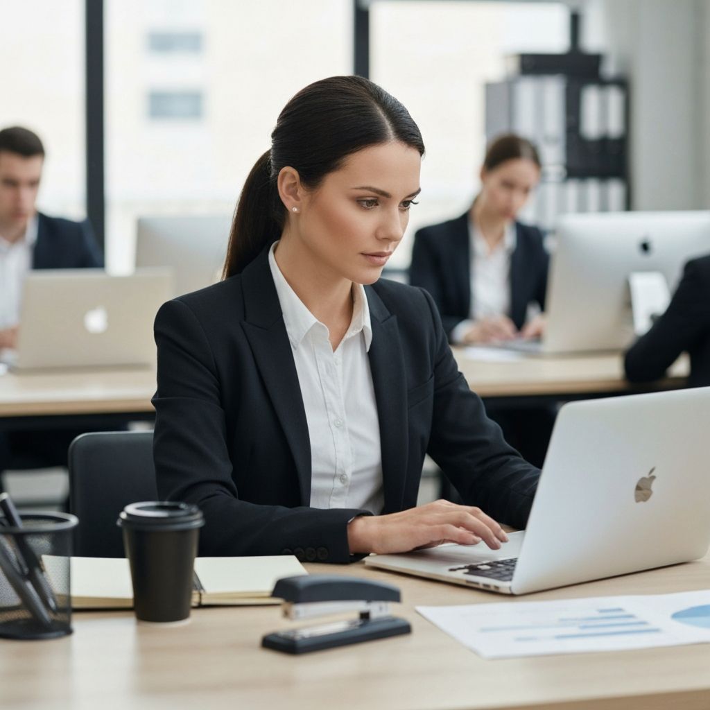 Профессионал работает на компьютере в офисной среде