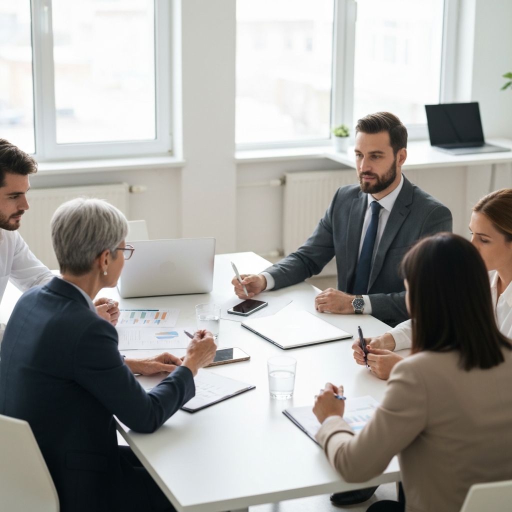 Бизнес-команда обсуждает и согласовывает решения в офисе
