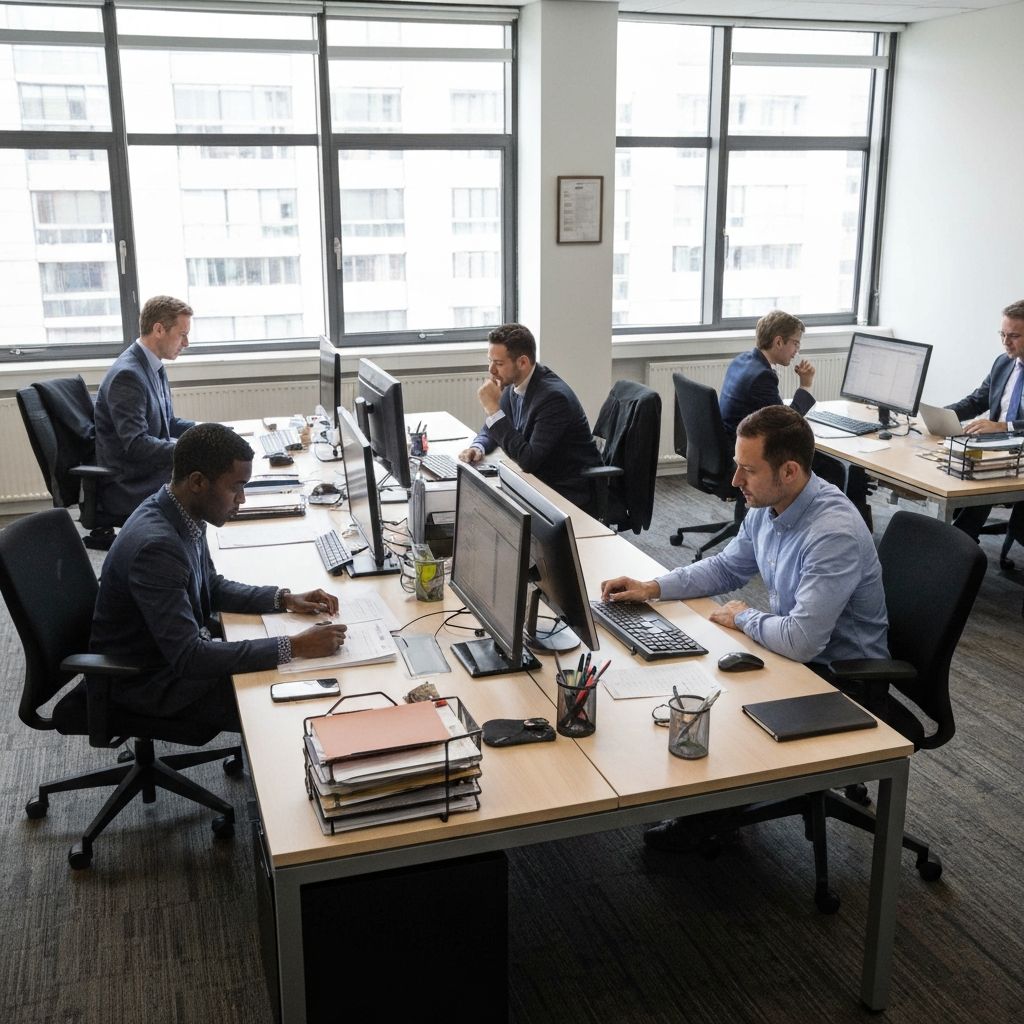 Офисная среда с людьми, работающими на компьютерах